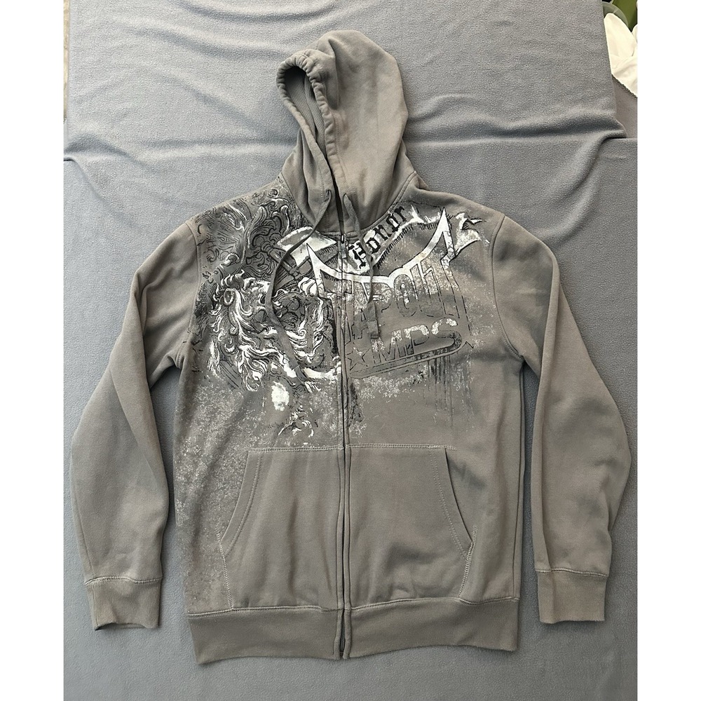 Vintage 2000s Tapout MPS Zip Up Hoodie Gray Mens Large Y2K Grunge MMA